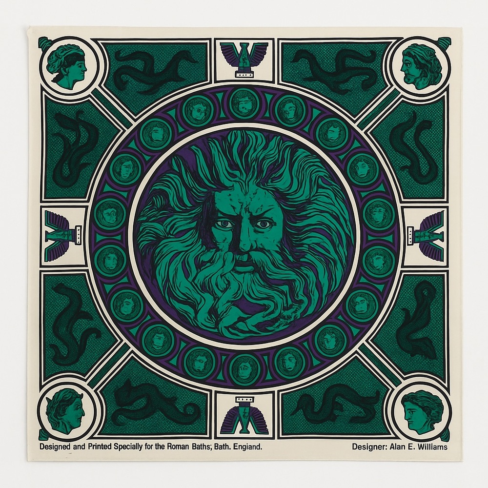Scarf Roman Baths, Bath England Scarf — Alan E. Williams Special Print” green💚💜